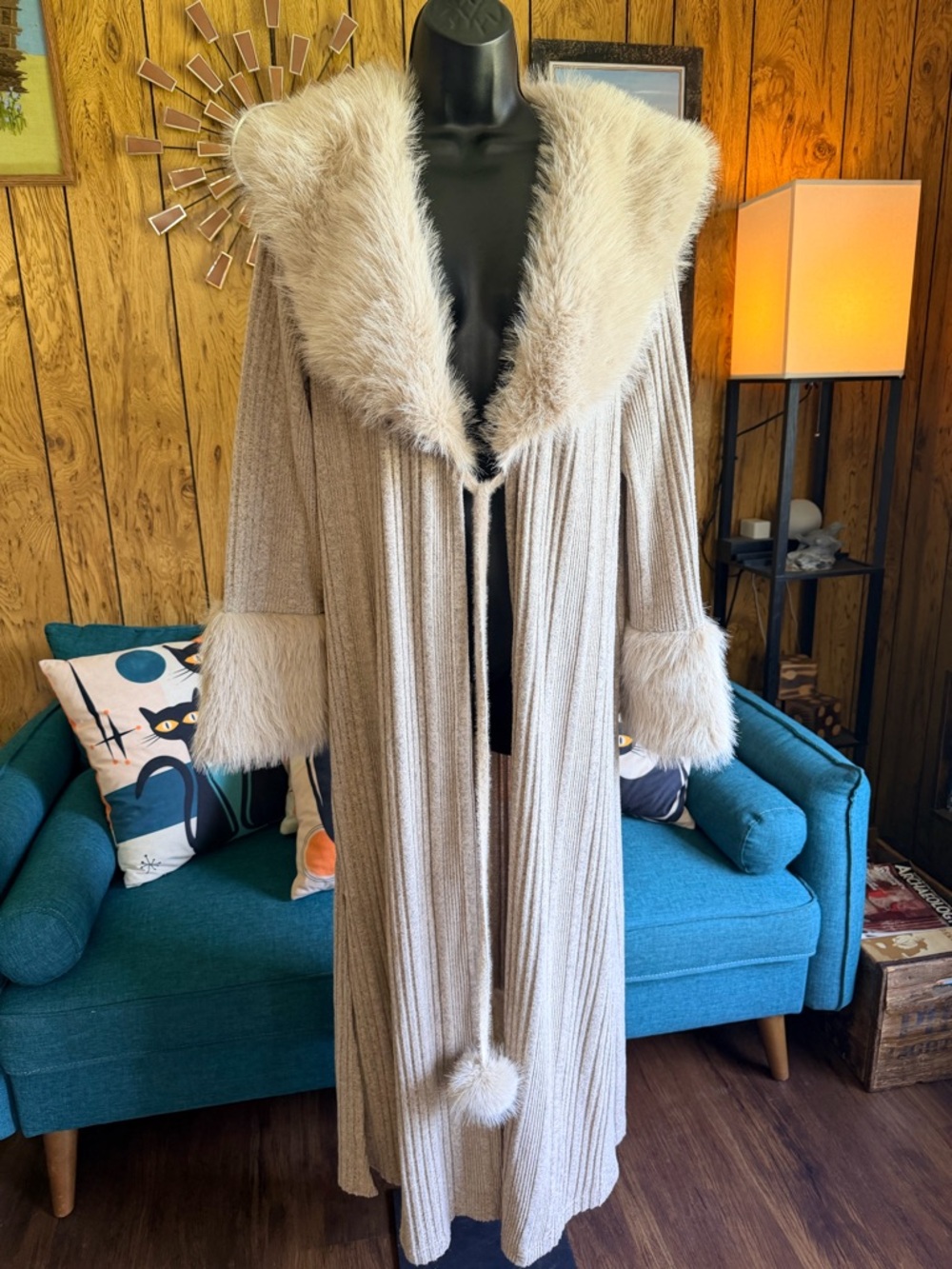 Fabulous Plush Faux-Fur Trim Long Duster Cardigan